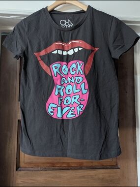 CHASER Black Short Sleeve Tee with Pink Tongue & Blue Text